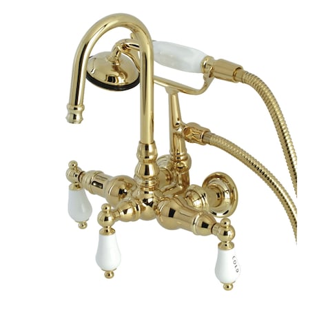 Kingston Brass CA9T2 3-3/8" Tub Wall Mount Clawfoot Tub Faucet with Hand Shower, Polished Brass CA9T2